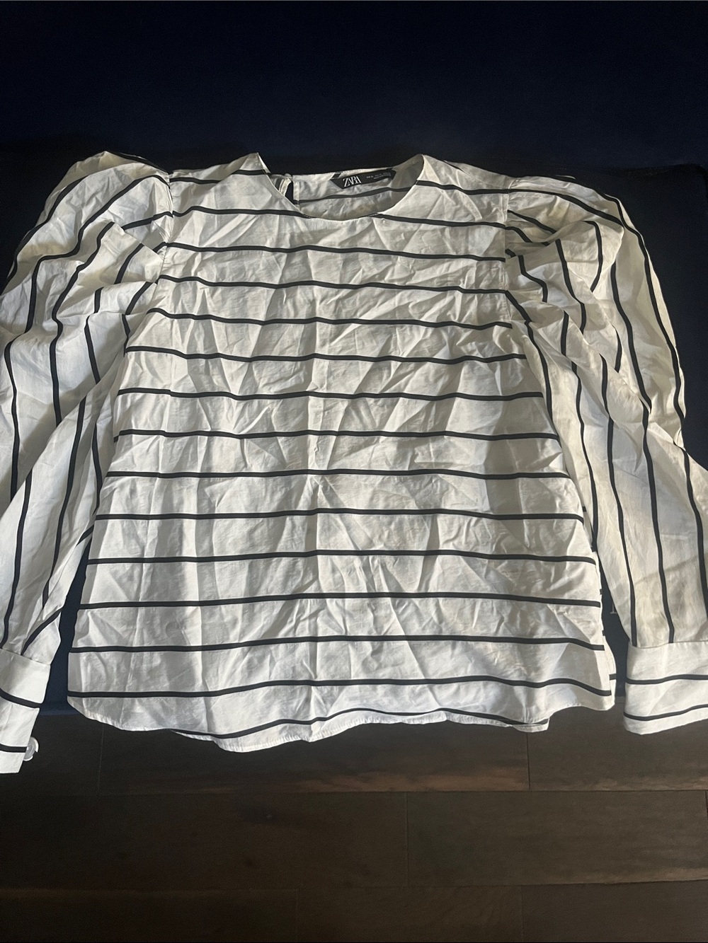 Zara White Long Sleeve Top with Black Stripes